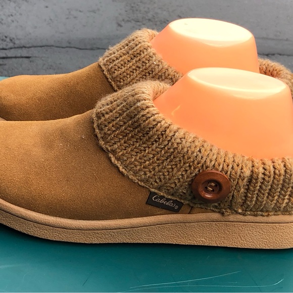 Cabela's Shoes Cabelas Womens Tan Suede Shearling Lined Low Back Slipper Shoe Women Size 8